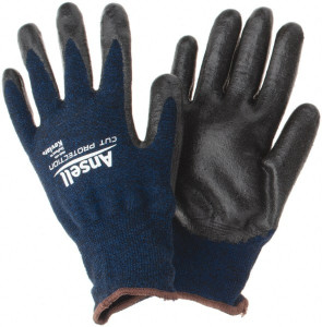 Ansell Size L, ANSI Cut Lvl A4, Abrasion Lvl 5, Cut Resistant Gloves Palm Coated, Black/Blue 97-505-9 - 40375859