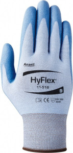 Ansell Size M (8), ANSI Cut Lvl 2, Puncture Lvl 2, Abrasion Lvl 3, Polyurethane Coated Dyneema Diamond HPPE liner Cut Resistant Gloves 10" Long, Palm Coated, Dyneema/Nylon & Spandex Lining, Knit Wrist, Blue, Paired 11-518-8 - 51611978