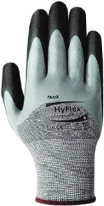 Ansell Size M, ANSI Cut Lvl 2, Abrasion Lvl 4, Cut Resistant Gloves Palm, Fingers & Knuckles Coated, Elastic Cuff, Black/Gray, Paired 11-927-8 - 54224134