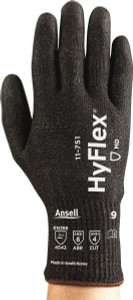 Ansell Size 2XL (11), ANSI Cut Lvl 4, Puncture Lvl 2, Abrasion Lvl 6, Polyurethane Coated Polyurethane Cut Resistant Gloves 10.59" Long, Palm Coated, Nylon & Spandex Lining, Knit Wrist, Black, Paired 11-751-11 - 55692826