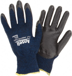 Ansell Size M, ANSI Cut Lvl A4, Abrasion Lvl 5, Cut Resistant Gloves Palm Coated, Black/Blue 97-505-8 - 65894727