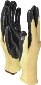Ansell Size L (9), ANSI Cut Lvl 2, Abrasion Lvl 3, Nitrile Coated Cut Resistant Gloves Palm & Fingers Coated, Kevlar Lining, Knit Wrist, Black/Yellow, Paired 11-500-9 - 71010847