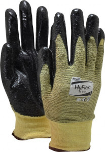 Ansell Size L (9), ANSI Cut Lvl 2, Abrasion Lvl 3, Nitrile Coated Cut Resistant Gloves Palm & Fingers Coated, Kevlar Lining, Knit Wrist, Black/Yellow, Paired 11-510-9 - 77491215