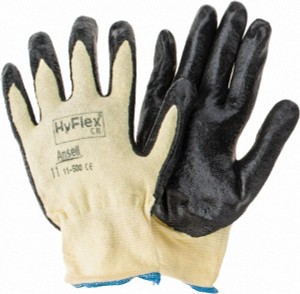 Ansell Size 2XL, ANSI Cut Lvl 2, Abrasion Lvl 3, Nitrile Coated Cut Resistant Gloves Palm & Fingers Coated, Black/Yellow 11-500-11 - 83217091