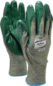 Ansell Size 2XL (11), ANSI Cut Lvl 4, Abrasion Lvl 3, Nitrile Coated Cut Resistant Gloves 12" Long, Palm & Fingers Coated, Kevlar Lining, Knit Wrist, Green, Paired 11-511-11 - 84690551