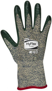 Ansell Size S (7), ANSI Cut Lvl 4, Abrasion Lvl 3, Nitrile Coated Cut Resistant Gloves 12" Long, Palm & Fingers Coated, Kevlar Lining, Knit Wrist, Green, Paired 11-511-7 - 84690577