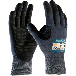 ATG Size L, ANSI Cut Lvl A3, Puncture Lvl 2, Abrasion Lvl 4, Nitrile Coated Engineered Yarn Cut Resistant Gloves Palm & Fingers Coated, Knit Wrist, Blue, Paired 44-3445/L - 35117571