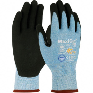 ATG Size M, ANSI Cut Lvl A3, Puncture Lvl 3, Abrasion Lvl 4, Micro-Foam Nitrile Coated Dyneema Diamond Technology Cut Resistant Gloves 8.66" Long, Palm & Fingers Coated, Continuous Knit Cuff, Blue/Black, Paired 44-6745/M - 96714068