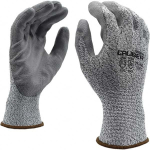 CORDOVA Safety Size S (7), ANSI Cut Lvl A2, Polyurethane Coated Cut Resistant Gloves Palm & Fingertips Coated, Knit Wrist, Salt & Pepper, Paired 3716GS - 39040787