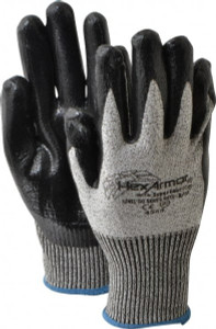 HexArmor Size M (8), ANSI Cut Lvl A8, Puncture Lvl 5, Nitrile Coated Cut & Puncture Resistant Gloves Palm & Fingers Coated, SuperFabric/HPPE Lining, Knit Wrist, Gray/Black, Paired 9010-M (8) - 07050529