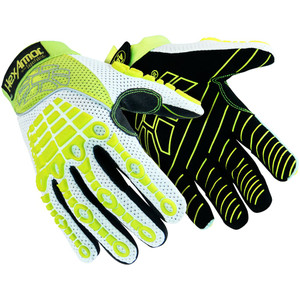 HexArmor Size M (8), ANSI Cut Lvl A8, Cut & Puncture Resistant Gloves Hook & Loop Cuff, White/Black/Yellow, Paired 4030-M (8) - 30790661