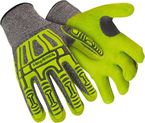 HexArmor Size M (8), ANSI Cut Lvl A4, Puncture Lvl 5, Abrasion Lvl 4, Nitrile Coated Polyethylene Cut & Puncture Resistant Gloves Palm Coated, Elastic Knit Cuff, Hi-Vis Yellow/Gray, Paired 2090X-M (8) - 38314530