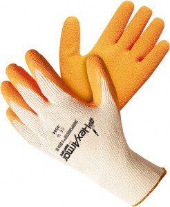 HexArmor Size L (9), ANSI Cut Lvl A9, Puncture Lvl 5, Natural Rubber Latex Coated Cotton/SuperFabric Cut Resistant Gloves 10.62" Long, Palm & Knuckles Coated, SuperFabric Lining, Knit Wrist, White/Orange, Paired 9014-L (9) - 44176196