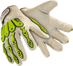 HexArmor Size 2XL (11), ANSI Cut Level A8, Puncture Level 4, Abrasion Level 4, Goatskin Leather Cut & Puncture Resistant Gloves 10" Long, Uncoated Leather, Hook & Loop Cuffs, White/High Visibility Yellow, Paired 4080-XXL (11) - 47011762