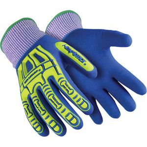 HexArmor Size S (7), ANSI Cut Lvl A3, Puncture Lvl 3, Nitrile Coated Cut & Puncture Resistant Gloves Fully Coated, Knit Wrist Cuff, Blue/Hi-Vis, Paired 7102-S (7) - 18370247