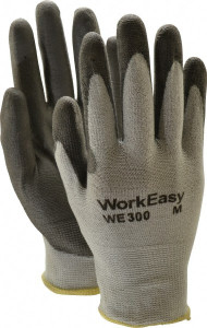Honeywell Size M (8), ANSI Cut Lvl 3, Abrasion Lvl 5, Polyurethane Coated Cut Resistant Gloves 9.5" Long, Palm & Fingers Coated, HPPE Lining, Knit Wrist, Light Gray/Gray, Paired WE300-M - 77170157