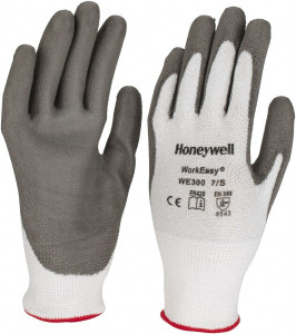 Honeywell Size S (7), ANSI Cut Lvl 3, Abrasion Lvl 5, Polyurethane Coated Cut Resistant Gloves 9.5" Long, Palm & Fingers Coated, HPPE Lining, Knit Wrist, Light Gray/Gray, Paired WE300-S - 77170165
