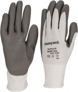 Honeywell Size XL (10), ANSI Cut Lvl 3, Abrasion Lvl 5, Polyurethane Coated Cut Resistant Gloves 9.5" Long, Palm & Fingers Coated, HPPE Lining, Knit Wrist, Light Gray/Gray, Paired WE300-XL - 77170173
