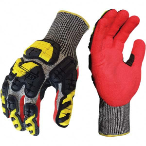 Ironclad Size 2XL (11), ANSI Cut Lvl A3, Puncture Lvl 4, Abrasion Lvl 4, Nitrile Coated Cut Resistant Gloves 11" Long, Palm Coated, Elastic Knit Cuff, Gray/Red, Paired INDI-KC5-06 - 15476047