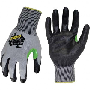 Ironclad Size L (9), ANSI Cut Lvl A2, Abrasion Lvl 4, Polyurethane Coated Cut Resistant Gloves 11" Long, Palm Coated, Unlined, Knit Wrist, Gray/Black, Paired KKC2PU-04-L - 99494916