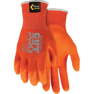 MCR Safety Size XL, ANSI Cut Lvl A4, Puncture Lvl 4, Abrasion Lvl 4, Latex Coated Cut Resistant Gloves Palm & Fingers Coated, Knit Wrist, Hi-Vis Orange, Paired 9178LOXL - 15933500