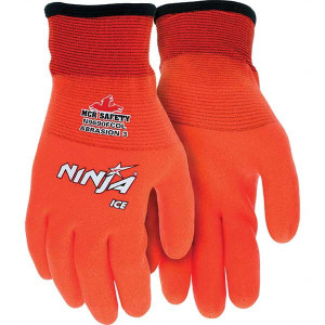MCR Safety Size L (9), ANSI Cut Lvl A3, ANSI Puncture Lvl 2, ANSI Abrasion Lvl 3, Hydropellent Polyurethane Coated Cut & Puncture Resistant Gloves Fully Coated, Acrylic/Terry Lining, Knit Wrist, Hi-Vis Orange, Paired N9690FCOL - 36589083