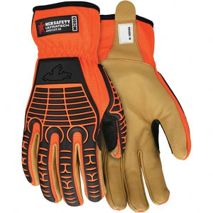 MCR Safety Size L ANSI Cut Lvl A5, Abrasion Lvl 4, Goatskin Cut Resistant Gloves Uncoated, Dyneema Diamond Lining, Slip-On Cuff, Orange/Gold, Paired MC503L - 39028287