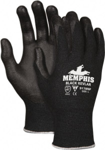 MCR Safety Size S (7), ANSI Cut Lvl 4, Abrasion Lvl 6, Nitrile Coated Kevlar Cut Resistant Gloves 10.5" Long, Palm & Fingers Coated, Knit Wrist, Black, Paired 9178NFS - 43439512