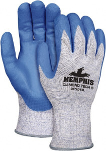 MCR Safety Size XL (10), ANSI Cut Lvl 5, Nitrile Coated Synthetic Leather Cut Resistant Gloves 10" Long, Palm & Fingertips Coated, Slip-On Cuff, Blue, Paired 9672DT5XL - 43440213