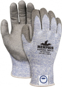 MCR Safety Size XL (10), ANSI Cut Lvl 5, Polyurethane Coated Dyneema Cut Resistant Gloves 10.44" Long, Palm & Fingertips Coated, Elastic Cuff, Gray/Blue, Paired 9672DT5PUXL - 66897703