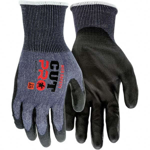 MCR Safety Size XL, ANSI Cut Lvl A5, Polyurethane Coated Cut Resistant Gloves Palm & Fingertips Coated, Knit Wrist, Blue/Gray, Paired 92738PUXL - 90775925