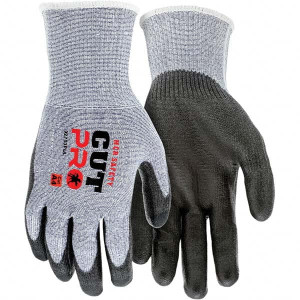 MCR Safety Size M, ANSI Cut Lvl A4, Polyurethane Coated Cut Resistant Gloves Palm & Fingertips Coated, Knit Wrist, Blue/Gray, Paired 92753PUM - 90776014