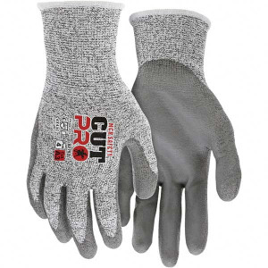 MCR Safety Size XL, ANSI Cut Lvl A3, Puncture Lvl 4, Abrasion Lvl 4, Polyurethane Coated Cut & Puncture Resistant Gloves Palm & Fingers Coated, Knit Wrist, Salt & Pepper/Gray, Paired 92752XL - 95283990