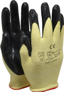 PRO-SAFE Size XS (6), ANSI Cut Lvl A2, Puncture Lvl 1, Abrasion Lvl 3, Nitrile Coated Cut Resistant Gloves 9" Long, Palm & Fingers Coated, Kevlar/Lycra Lining, Knit Wrist, Yellow/Black, Paired 09-K1450NB/XS - 02395291