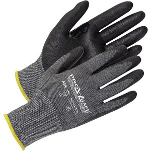 PRO-SAFE Size M (8), ANSI Cut Lvl A5, Abrasion Lvl 4, Micro-Foam Nitrile Coated HPPE Fiber/Stainless Steel Cut Resistant Gloves Palm Coated, Continuous Knit Cuff, Black/Gray, Paired GLA-C555-M - 12807426