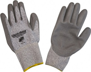 PRO-SAFE Size M (8), ANSI Cut Lvl 3, Puncture Lvl 2, Abrasion Lvl 3, Polyurethane Coated ATA Cut & Puncture Resistant Gloves 9" Long, Palm & Fingertips Coated, ATA Lining, Knit Wrist, Gray/Gray, Paired GLA-C3-M - 73474066