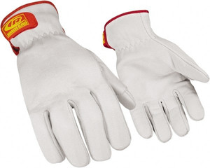 Ringers Gloves Size M (9), ANSI Cut Lvl 3, Goatskin Leather Cut Resistant Gloves Hook & Loop Cuff, White, Paired 664-09 - 41747569