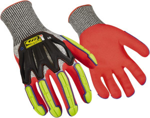 Ringers Gloves Cut & Puncture Resistant Gloves HI-VIS GRN/ORG MED 1PR R5 IMPACT KNIT WR CR GLVS 065-09 - 43554294