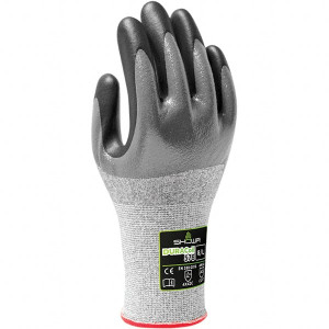 SHOWA Size L (8), ANSI Cut Lvl A3, Puncture Lvl 2, Abrasion Lvl 4, Nitrile Coated ATA/HPPE Blend Cut & Puncture Resistant Gloves Palm, Fingers & Knuckles Coated, DURACoil Lining, Knit Wrist, Gray, Paired 576L-08 - 10987337