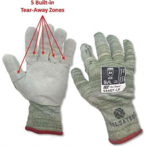 Tilsatec Size L (9), ANSI Cut Lvl A4, Puncture Lvl 4, Abrasion Lvl 4, Cut & Puncture Resistant Gloves Palm & Fingertips Coated, Elastic Knit Cuff, Green/White, Tear Away, Paired TTP444DTLP090 - 90691494