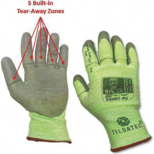 Tilsatec Size M (8), ANSI Cut Lvl A4, Puncture Lvl 3, Abrasion Lvl 4, Polyurethane Coated Cut & Puncture Resistant Gloves Palm & Fingertips Coated, Elastic Knit Cuff, Hi-Vis Green, Tear Away, Paired TTP333DTPU080 - 90691767