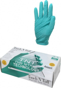 Ansell Size L, 5 mil, Industrial Grade, Powdered Nitrile Disposable Gloves 9-1/2" Long, Teal, Textured Beaded Rolled Cuffs, FDA Approved, Static Dissipative, Ambidextrous 92-500-LG - 89305395