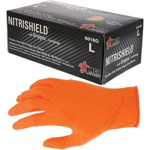 MCR Safety Size M, 6 mil, Industrial Grade, Powder Free Nitrile Disposable Gloves 9-1/2" Long, Orange, Textured, Rolled Cuff, FDA Approved, Ambidextrous 6016OM - 45970910