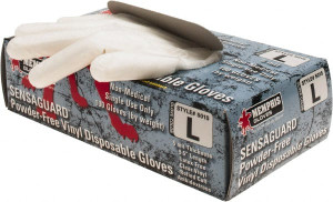 MCR Safety Size L, 5 mil, Industrial Grade, Powder Free Vinyl Disposable Gloves 9-1/2" Long, Clear, Smooth Rolled Cuffs, FDA Approved 5015L - 72441751