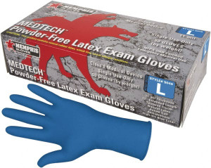 MCR Safety Size L, 11 mil, Medical Grade, Powder Free Latex Disposable Gloves 12" Long, Blue, Textured Rolled Cuffs, FDA Approved, Ambidextrous 5049L - 78948882