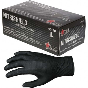 MCR Safety Size XL, 6 mil, Industrial Grade, Powder Free Nitrile Disposable Gloves 9-1/2" Long, Black, Textured, Rolled Cuff, FDA Approved, Ambidextrous 6016BXL - 94257482