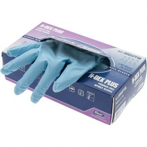 SHOWA Size M, 8 mil, Food Grade, Powder Free Nitrile Disposable Gloves 9-1/2" Long, Blue, Smooth Texture, Rolled Cuffs, FDA Approved, Static Dissipative, Ambidextrous 8005PFM - 30091342