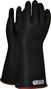 Salisbury by Honeywell Class 1, Size 2XL (11), 14" Long, Rubber Linemans Glove 7,500 AC Max Use Voltage, 10,000 AC Test Voltage, Black/Red, ASTM D120, IEC EN60903 E114RB/11 - 00040964