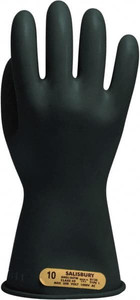 Salisbury by Honeywell Class 00, Size M (8), 11" Long, Rubber Linemans Glove 500 AC Max Use Voltage, 2,500 AC Test Voltage, Black, ASTM D120 E0011B/8 - 32908477