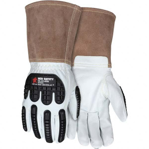MCR Safety Size XL Goatskin Welding Glove Use for General Welding, Gauntlet Cuff, Straight Thumb, White/Brown, Paired 48406KXL - 98975790